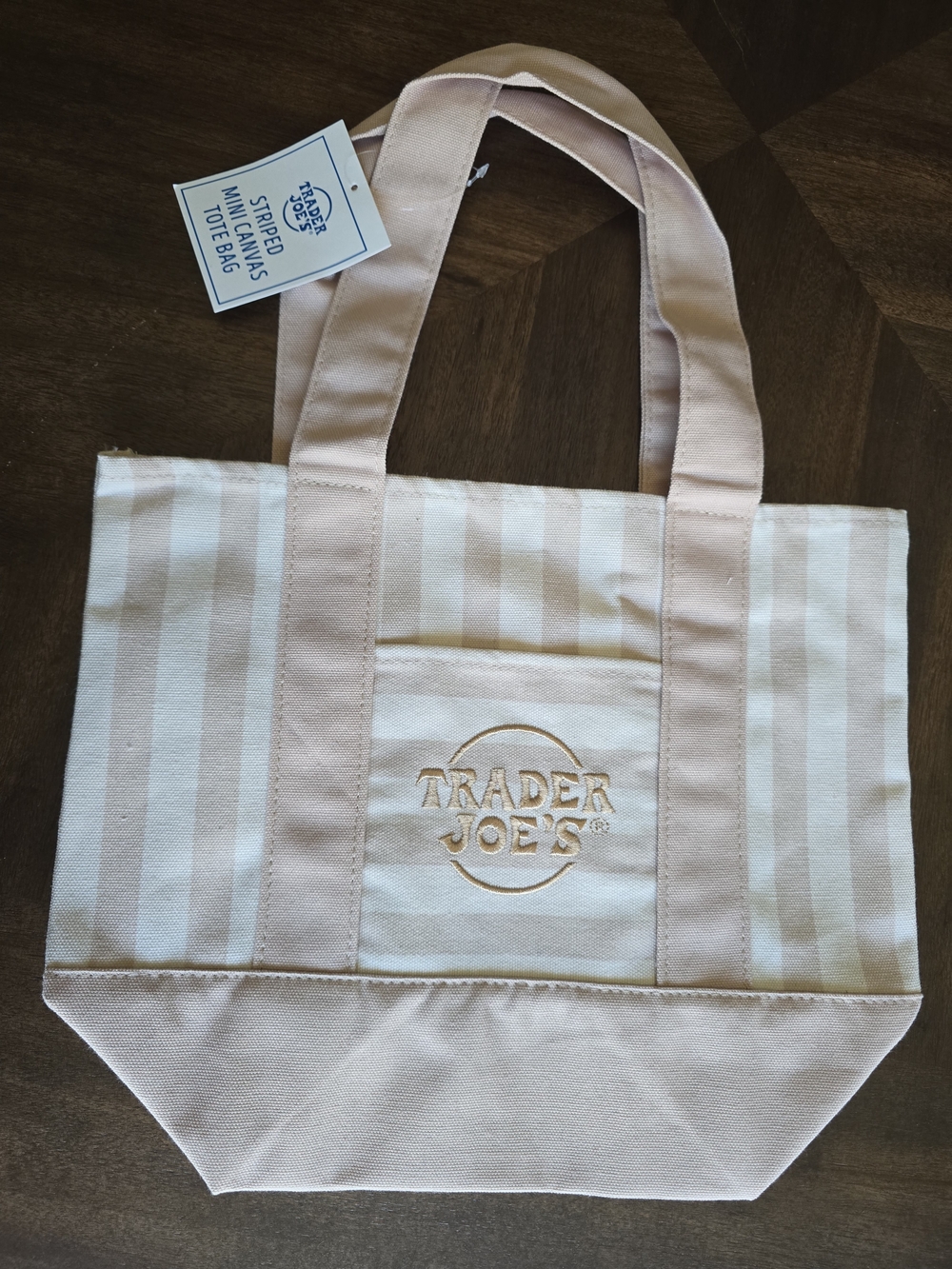 Trader Joe's Striped Mini Canvas Tote Bag Beige Cream NWT Limited Edition